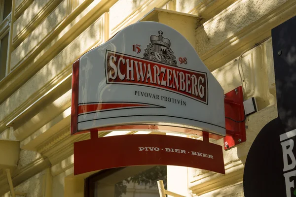 A sign, beer Schwarzenberg. The oldest beer brand name in Europe (since 1892). — Stock Photo, Image