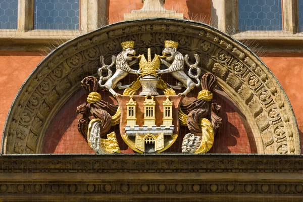 Fragment of decorative stucco molding of the old town hall. Prague. — Stock Photo, Image