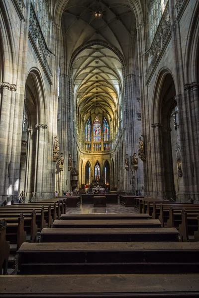 Belső, a Metropolitan katedrális a szentek Vitus, Vencel és Adalbert. A katedrális, a gótikus építészet kiváló példája — Stock Fotó