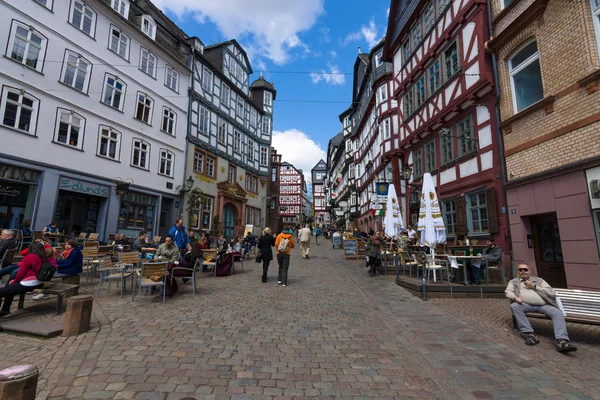 Marburg régi negyedeinek történelmi utcái — Stock Fotó