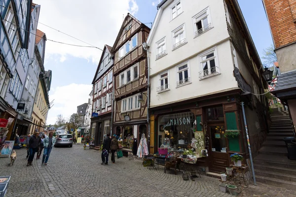 Historické ulice starých čtvrtí Marburgu — Stock fotografie