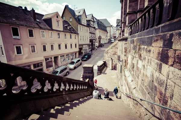 Historické ulice starých čtvrtí Marburgu — Stock fotografie