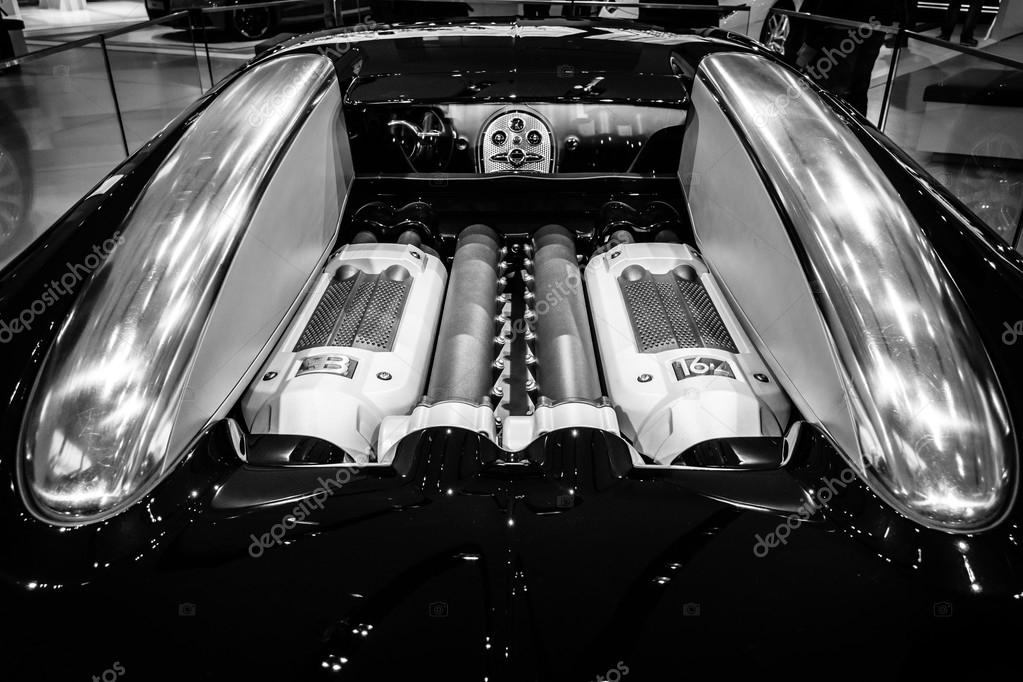 Engine of a supercar Bugatti Veyron EB 16.4. Fastest serial car in the