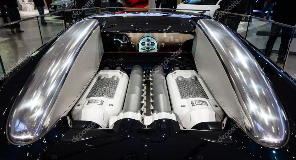 Engine of a supercar Bugatti Veyron EB 16.4. Fastest serial car in the