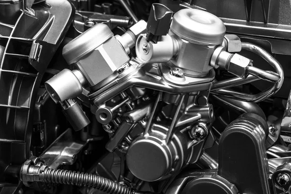 Detail of the engine. Close-up. Black and white. — Stock Photo, Image