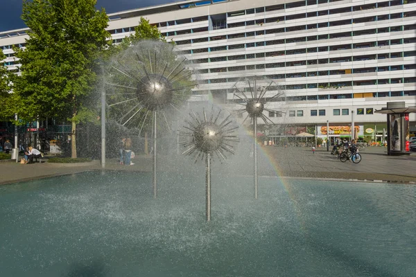 A beautiful fountain in the form of a ball on the square in the old town — Stok fotoğraf