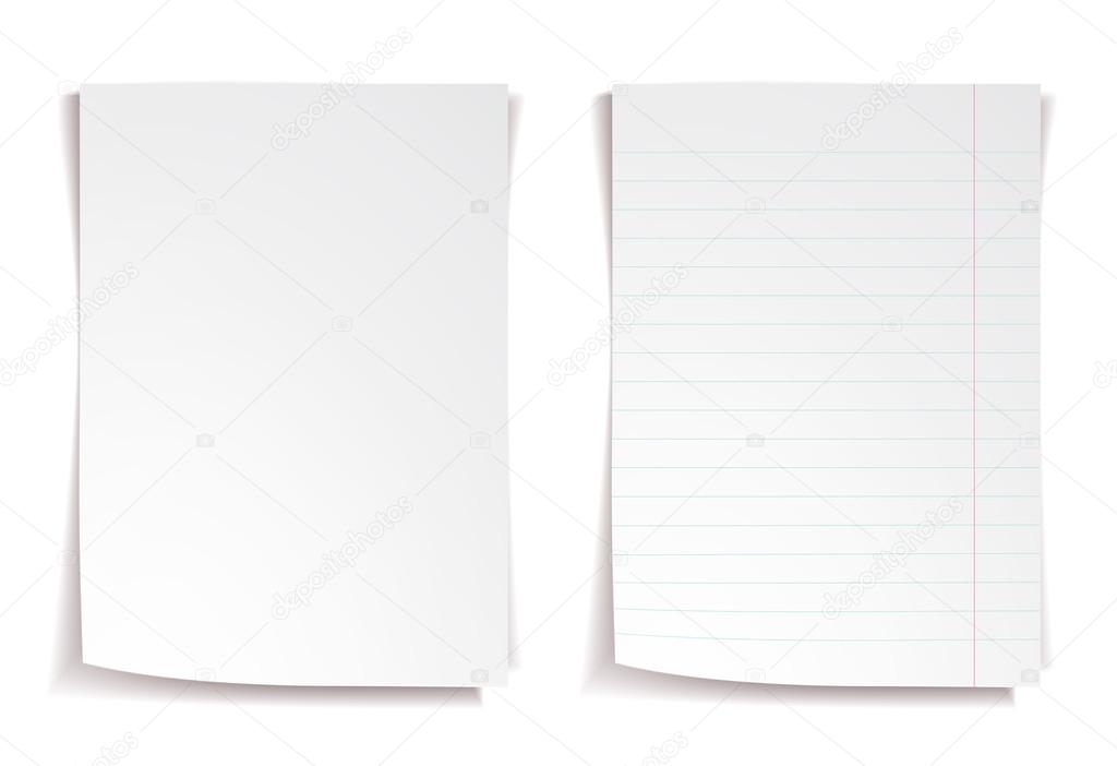 White notebook paper with lines on white background
