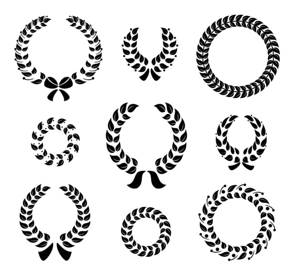 Conjunto de coroas de louro circulares silhueta —  Vetores de Stock