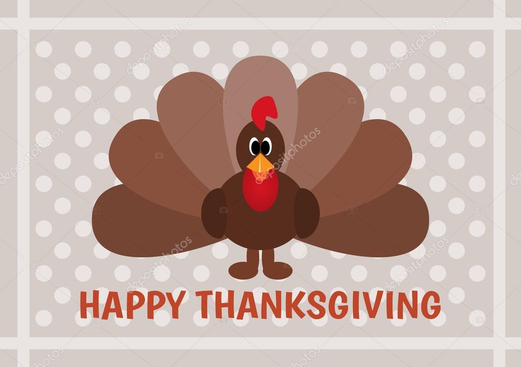 Thanksgiving card with cartoon of turkey bird