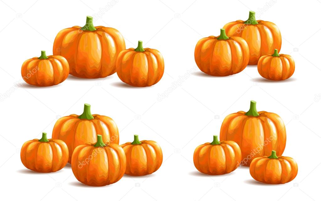 Bunch of pumpkins on white background