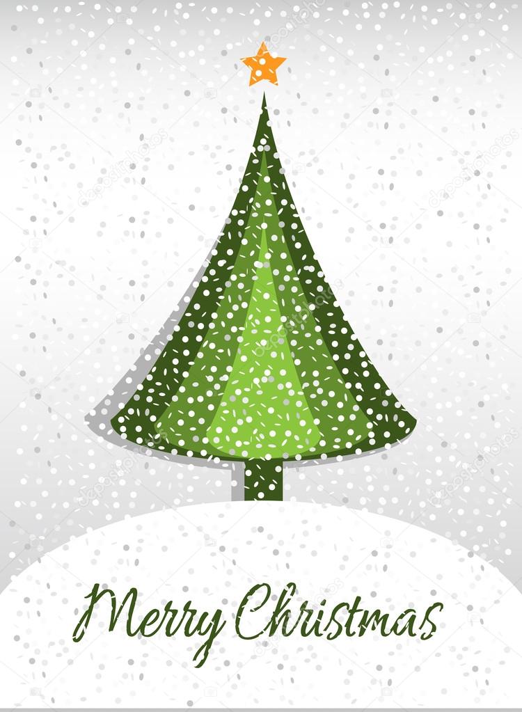 Merry Christmas card with graphic Christmas tree and snow