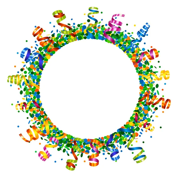 Confettis et serpentine cadre rond — Image vectorielle
