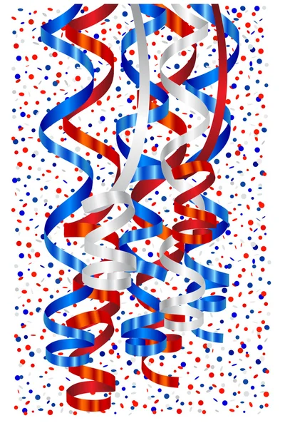 Serpentine och konfetti i vitt, blått och rött — Stock vektor