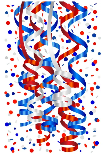 Serpentin og konfetti i hvitt, blått og rødt – stockvektor