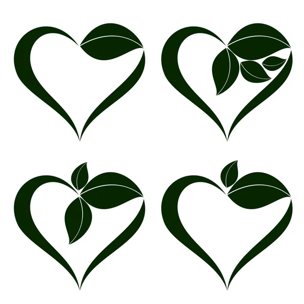 Set di icone vegetali bstract con elemento cuore — Vettoriale Stock