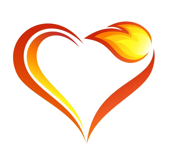 Abstract fire flames icon with heart element — Stock Vector