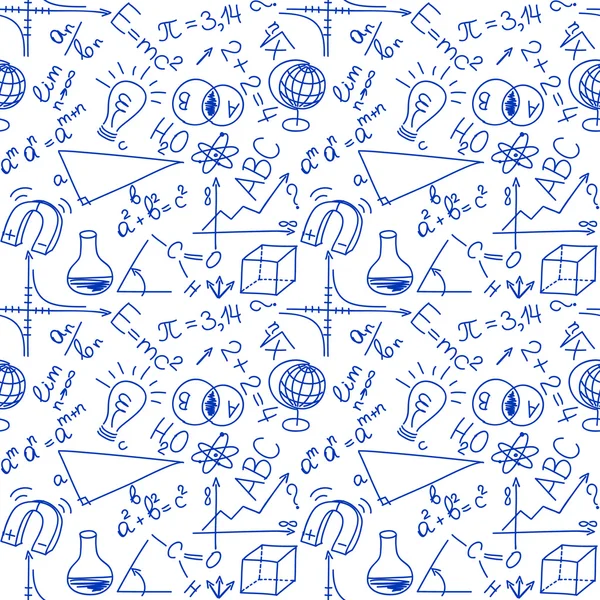 Ecuaciones y fórmulas matemáticas y físicas, respaldo sin fisuras — Vector de stock