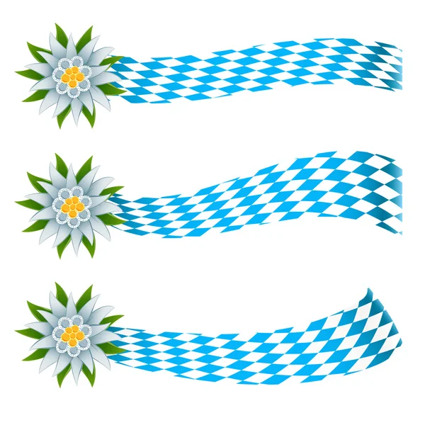 Set of banners in bavarian colors and edelweiss — Stock Vector