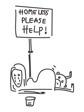 Kadın evsiz elle çizilmiş