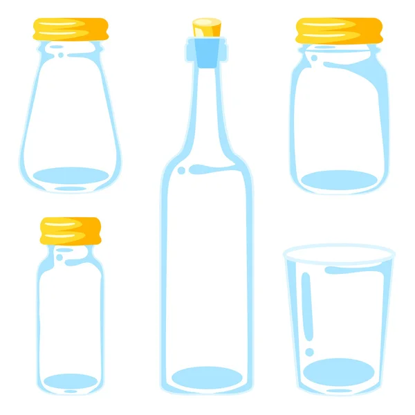 Glass jars and glass bottle isolated on white vector illustration — Stock Vector