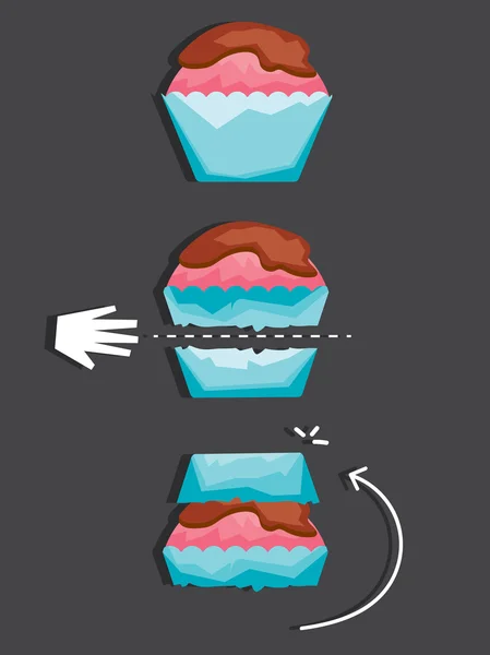 How to eat a cupcake VECTOR ILLUSTRATION — Stock Vector