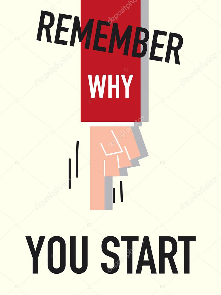Word REMEMBER WHY YOU START vector illustration