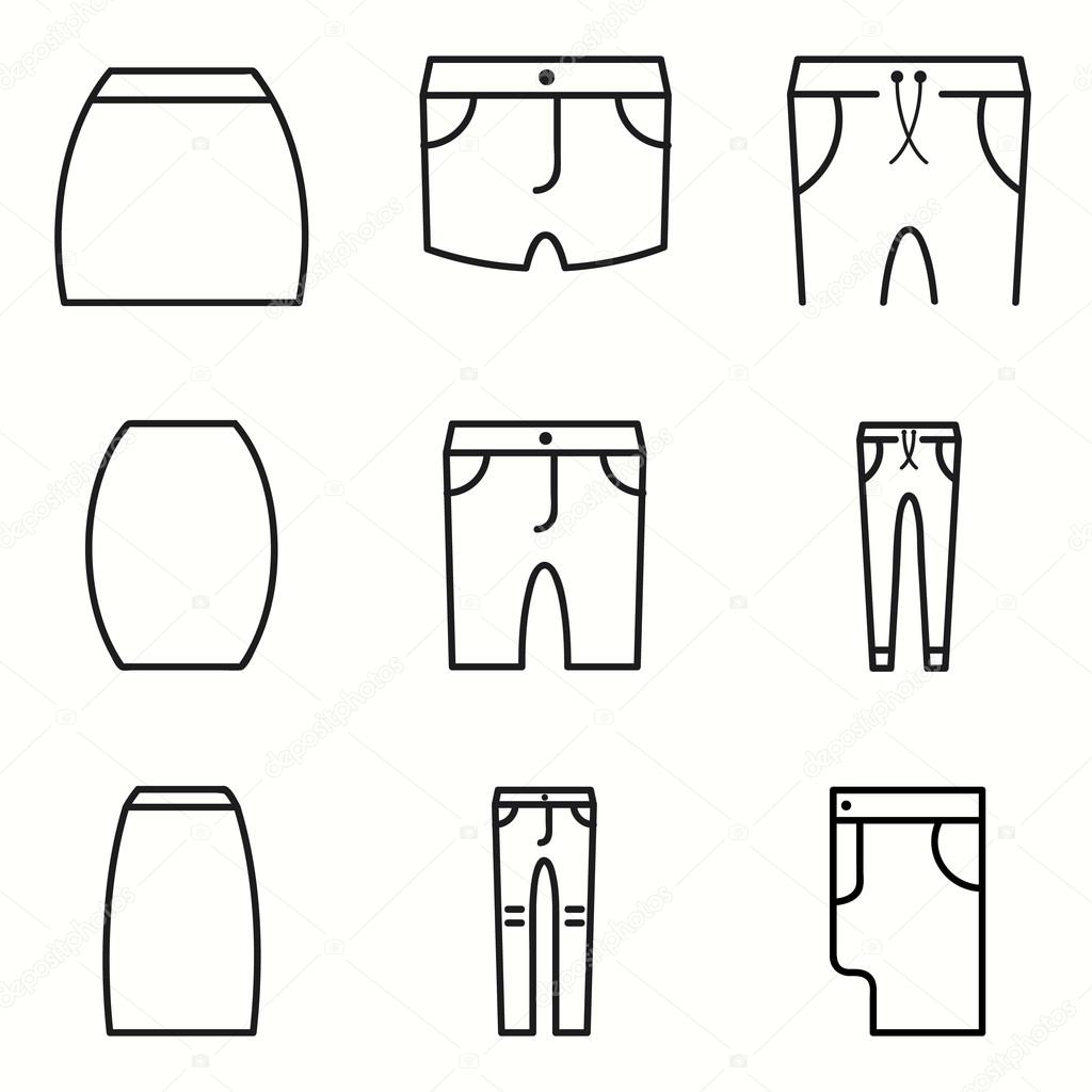 Skirts and Trousers icons set