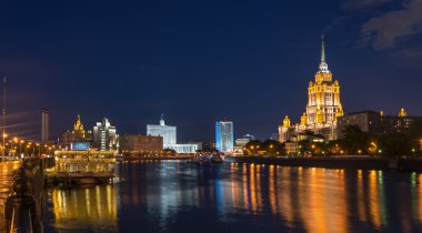 Moscow cityscape at night.