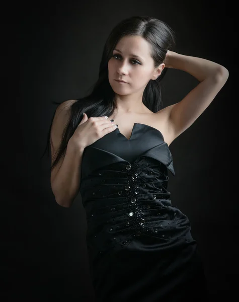 Woman in black dress. — Stock Photo, Image