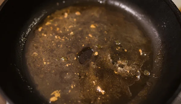 Dirty oily pan after frying. — Stock Photo, Image