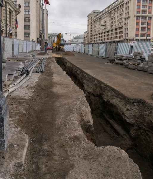 Engineering werkt in het Tverskaya Street. — Stockfoto