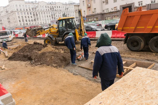Engineering werkt in het Tverskaya Street. — Stockfoto