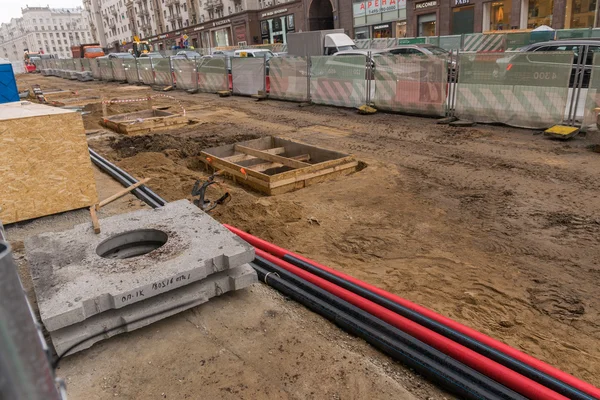 Engineering werkt in het Tverskaya Street. — Stockfoto