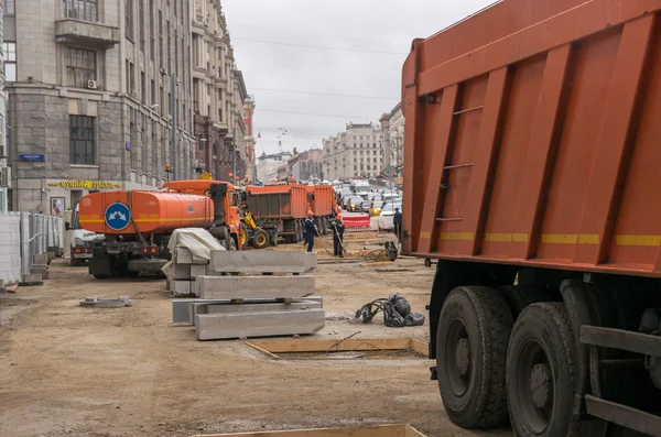 Engineering werkt in het Tverskaya Street. — Stockfoto