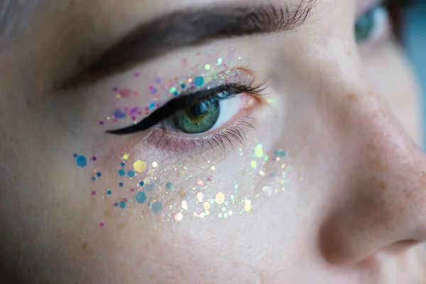 Beautiful Female Eye Golden Makeup Selective Focus — Stock Photo, Image