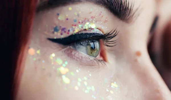 Beautiful Female Eye Golden Makeup Selective Focus — Stock Photo, Image