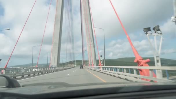 Владивосток Россия Июля 2021 Года Проезд Мосту Высокой Скорости — стоковое видео