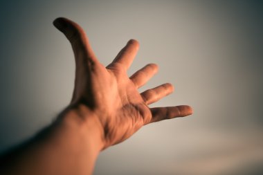 Hand reaching to towards sky.