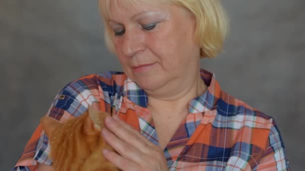Γυναίκα χαϊδεύοντας μια γάτα. — Αρχείο Βίντεο
