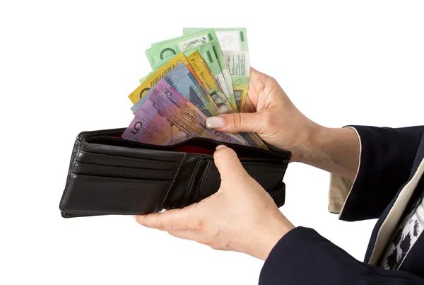 Controleren of het nemen van Australische dollar van portemonnee — Stockfoto