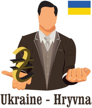 Ukrayna para birimi sembolü hryvnia temsil eden para ve bayrak.