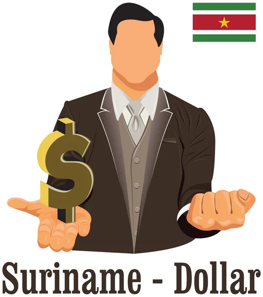 Surinaamse valuta symbool dollar vertegenwoordigt geld en vlag. — Stockvector