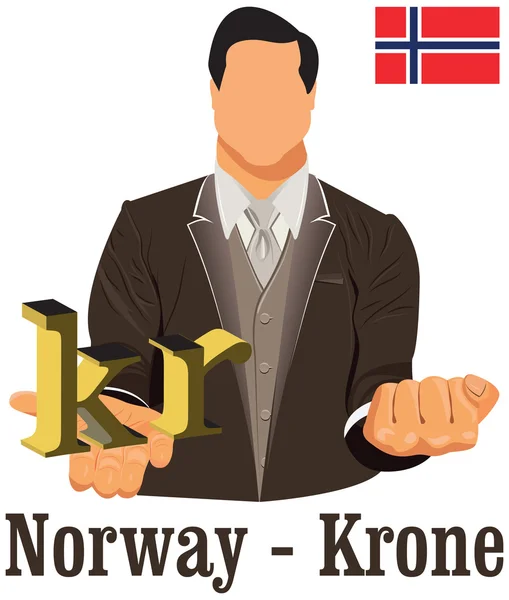Noruega símbolo da moeda nacional coroa representando dinheiro e Fla — Vetor de Stock