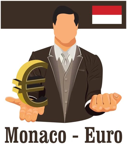 Monaco national currency euro symbol representing money and Flag — Stock Vector