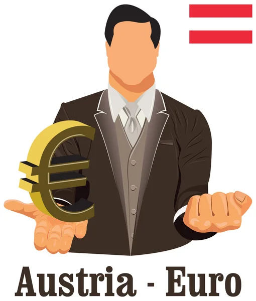 Austria national currency euro symbol representing money and Fla — Stock Vector