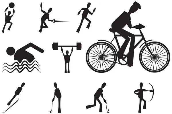 En uppsättning av sport och idrottsman ikoner i svart vektor — Stock vektor