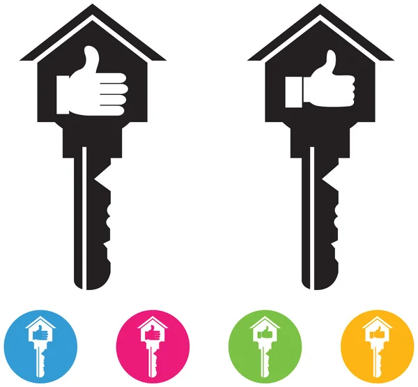 Vector of House and key icons and buttons set in like sign. — Stock Vector