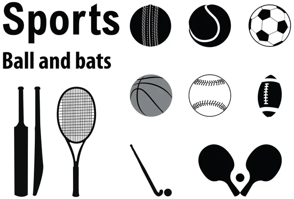 Sports balls and bats — Stock Vector