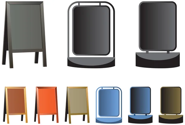 Vektör çift taraflı geleneksel ahşap çerçeveli kara tahta, alışveriş işaret ya da reklam panoları.