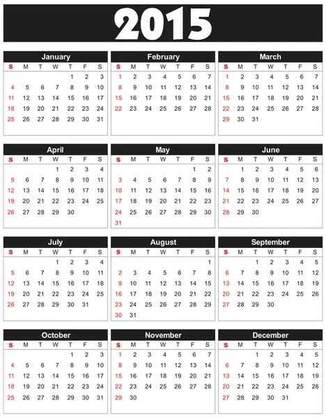 Calendarul de bază 2015 în vector — Vector de stoc